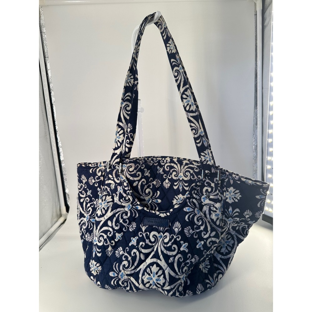Vera Bradley Moonlight Navy Quilted Cotton Tote Bag Floral Shoulder Purse Navy